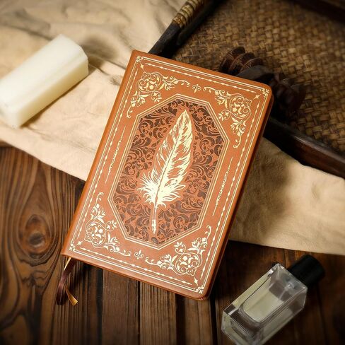 مجلة جلدية عتيقة للرجال 200 صفحة بحافة ذهبية بغلاف مقوى دفاتر يومية A5 مجلات جامعية للكتابة، 5.7 بوصة × 8.3 بوصة، أسود in Kuwait