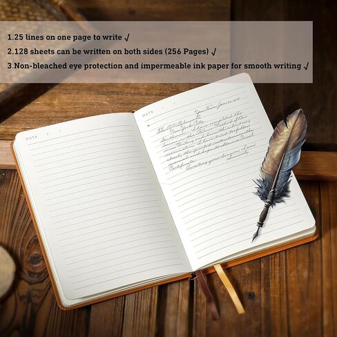 مجلة جلدية عتيقة للرجال 200 صفحة بحافة ذهبية بغلاف مقوى دفاتر يومية A5 مجلات جامعية للكتابة، 5.7 بوصة × 8.3 بوصة، أسود in Kuwait