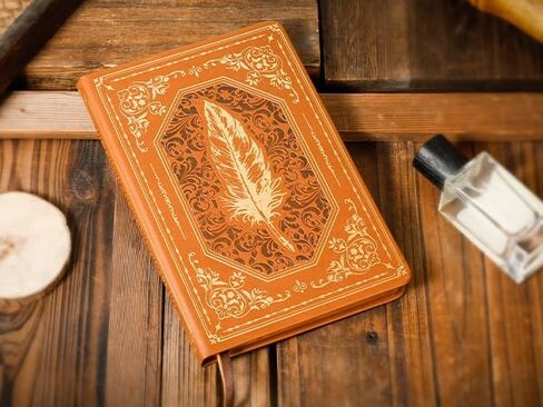 مجلة جلدية عتيقة للرجال 200 صفحة بحافة ذهبية بغلاف مقوى دفاتر يومية A5 مجلات جامعية للكتابة، 5.7 بوصة × 8.3 بوصة، أسود in Kuwait