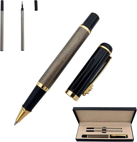 Metal Rollerball Pen Brass Ballpoint Pen Business Signature Pen Fluent Writing Pen with Two 0.5mm Replacement Black Refills Gift Pen Premium Gift Box (Silver) in Saudi Arabia