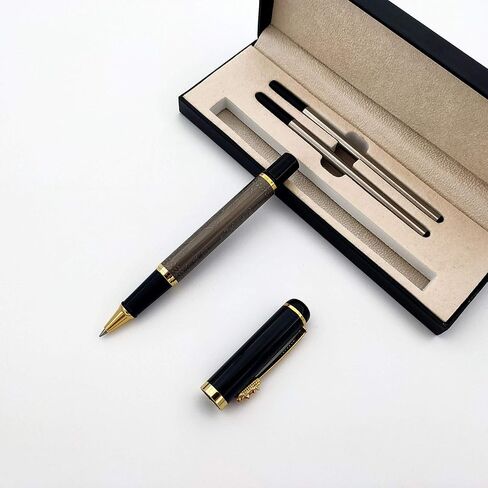 Metal Rollerball Pen Brass Ballpoint Pen Business Signature Pen Fluent Writing Pen with Two 0.5mm Replacement Black Refills Gift Pen Premium Gift Box (Silver) in Saudi Arabia