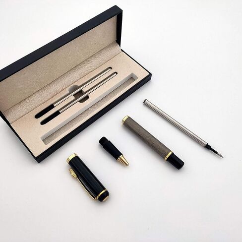 Metal Rollerball Pen Brass Ballpoint Pen Business Signature Pen Fluent Writing Pen with Two 0.5mm Replacement Black Refills Gift Pen Premium Gift Box (Silver) in Saudi Arabia