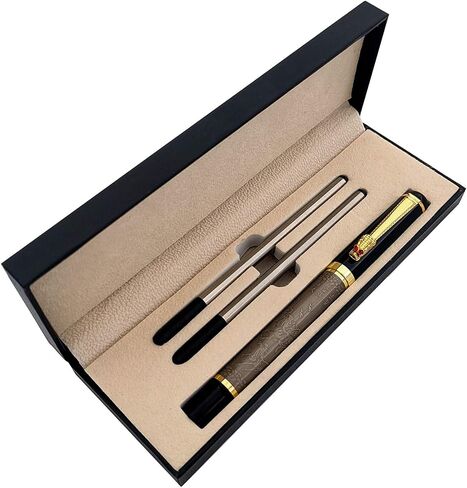 Metal Rollerball Pen Brass Ballpoint Pen Business Signature Pen Fluent Writing Pen with Two 0.5mm Replacement Black Refills Gift Pen Premium Gift Box (Silver) in Saudi Arabia