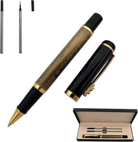 Metal Rollerball Pen Brass Ballpoint Pen Business Signature Pen Fluent Writing Pen with Two 0.5mm Replacement Black Refills Gift Pen Premium Gift Box (Silver) in Saudi Arabia