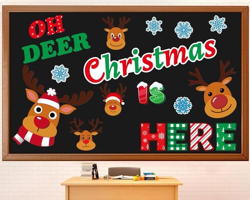 Christmas Bulletin Board Decoration Christmas Elk Classroom Decoration Xmas Reindeer Snowflake Paper Cutouts for School Home Classroom Chalkboard Wall Winter Holiday Party Decor Supplies in Saudi Arabia