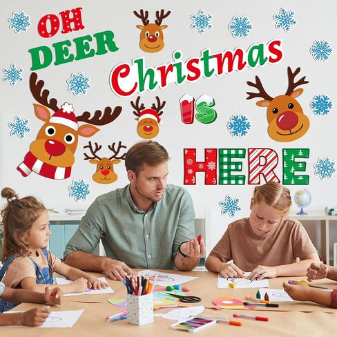 Christmas Bulletin Board Decoration Christmas Elk Classroom Decoration Xmas Reindeer Snowflake Paper Cutouts for School Home Classroom Chalkboard Wall Winter Holiday Party Decor Supplies in Saudi Arabia