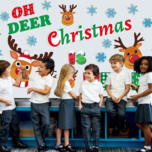 Christmas Bulletin Board Decoration Christmas Elk Classroom Decoration Xmas Reindeer Snowflake Paper Cutouts for School Home Classroom Chalkboard Wall Winter Holiday Party Decor Supplies in Saudi Arabia
