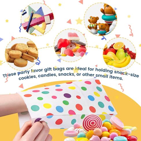 HONEYGIFTS 36PCS Party Favor Bags, Goodie Bags with Sealing Stickers, 4.7" x 3.1" x 8.7" Colorful Treat Bags Rainbow Stripe and Dots Candy Bags in Saudi Arabia