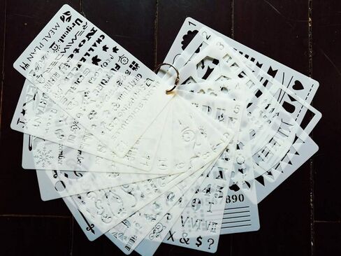 12 Pack Journal Planner Stencils, Reusable Bullet Stencils Set for A5 Notebook & Most Journals, Includes Letter Stencil, Number Stencils, Drawing Stencils, Icons, Charts, Shapes & More Templates for B in Kuwait