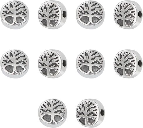 UNICRAFTALE 10Pcs Retro Beads Stainless Steel Spacer Beads Flat Round with Tree of Life Beads Antique Silver Loose Beads Tree Beads Small Hole Beads for DIY Bracelet Necklace Jewelry Making in Saudi Arabia