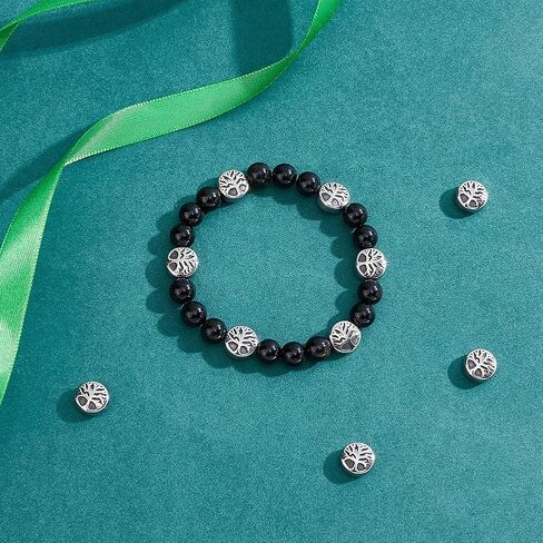 UNICRAFTALE 10Pcs Retro Beads Stainless Steel Spacer Beads Flat Round with Tree of Life Beads Antique Silver Loose Beads Tree Beads Small Hole Beads for DIY Bracelet Necklace Jewelry Making in Saudi Arabia