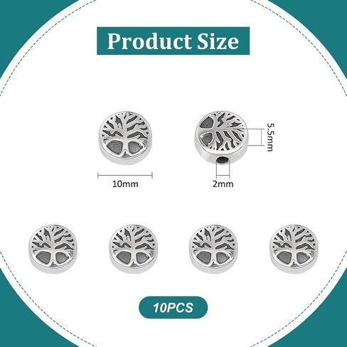 UNICRAFTALE 10Pcs Retro Beads Stainless Steel Spacer Beads Flat Round with Tree of Life Beads Antique Silver Loose Beads Tree Beads Small Hole Beads for DIY Bracelet Necklace Jewelry Making in Saudi Arabia