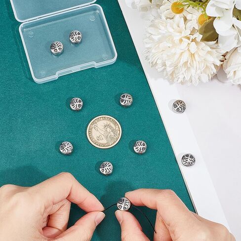 UNICRAFTALE 10Pcs Retro Beads Stainless Steel Spacer Beads Flat Round with Tree of Life Beads Antique Silver Loose Beads Tree Beads Small Hole Beads for DIY Bracelet Necklace Jewelry Making in Saudi Arabia