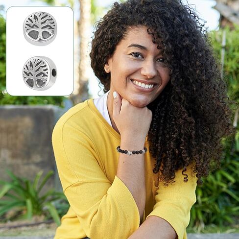 UNICRAFTALE 10Pcs Retro Beads Stainless Steel Spacer Beads Flat Round with Tree of Life Beads Antique Silver Loose Beads Tree Beads Small Hole Beads for DIY Bracelet Necklace Jewelry Making in Saudi Arabia