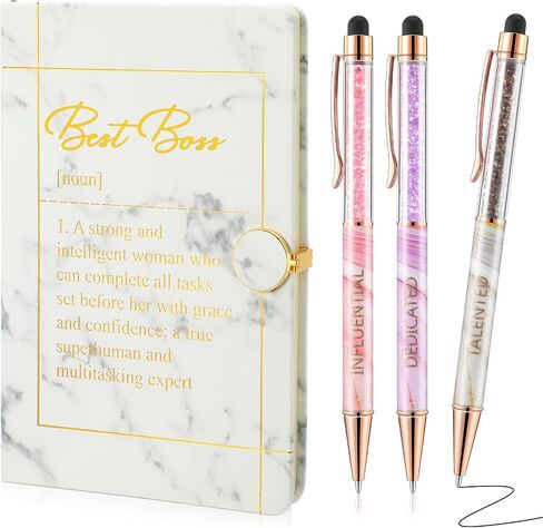 4 Pcs Boss Lady Appreciation Gift for Women Marble Hardcover Notebook 3 Motivational Ballpoint Pens for Women Christmas Appreciation Gifts in Saudi Arabia