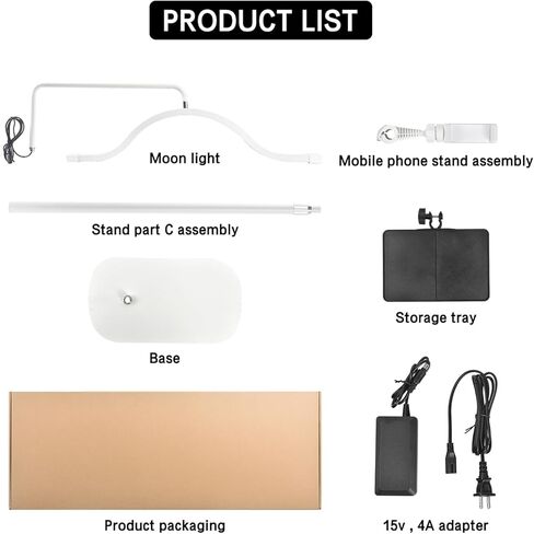 مصباح أرضي LED لرموش التجميل، ضوء الوشم، مصباح Pmu، مصباح القمر للوجه، إضاءة لإنشاء محتوى تصوير الجمال (أسود) in Kuwait