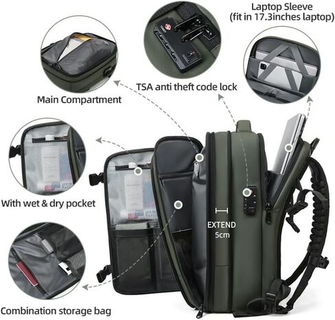 Men Travel Backpack vacuum compression Laptop Backpack Large Capacity Backpack 17 inch Extended Hiking Business backpack (black) in Saudi Arabia