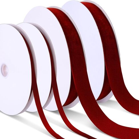 4 Pcs Red Velvet Ribbon 1 Inch 3/8 Inch 100 Yards Vintage Christmas Velvet Ribbon Gift Wrapping Bow Making for Christmas Tree Wreath Decoration(Red) in Saudi Arabia