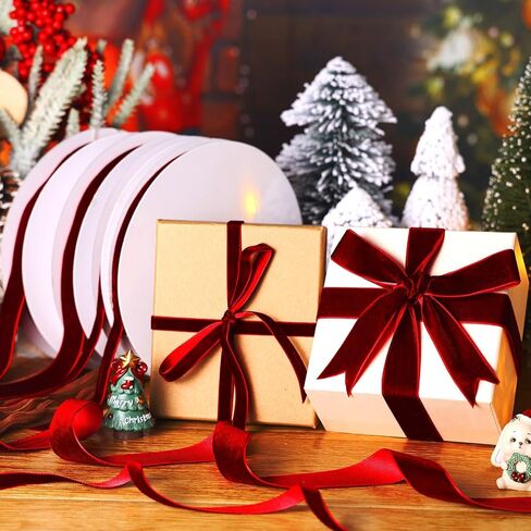 4 Pcs Red Velvet Ribbon 1 Inch 3/8 Inch 100 Yards Vintage Christmas Velvet Ribbon Gift Wrapping Bow Making for Christmas Tree Wreath Decoration(Red) in Saudi Arabia
