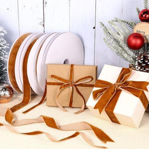 4 Pcs Red Velvet Ribbon 1 Inch 3/8 Inch 100 Yards Vintage Christmas Velvet Ribbon Gift Wrapping Bow Making for Christmas Tree Wreath Decoration(Red) in Saudi Arabia