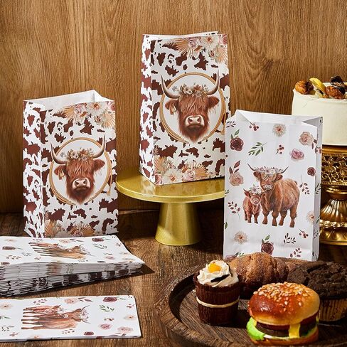 Tenceur 50 قطعة من حقائب هدايا بقرة المرتفعات الورقية من هدايا بقرة المرتفعات هدايا بقرة المرتفعات، حقيبة الحلوى الجيدة لتزيين بقرة المرتفعات، مستلزمات حفلات رعاة البقر وحيوانات الماشية in Kuwait