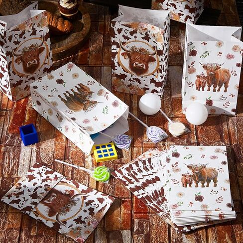 Tenceur 50 قطعة من حقائب هدايا بقرة المرتفعات الورقية من هدايا بقرة المرتفعات هدايا بقرة المرتفعات، حقيبة الحلوى الجيدة لتزيين بقرة المرتفعات، مستلزمات حفلات رعاة البقر وحيوانات الماشية in Kuwait