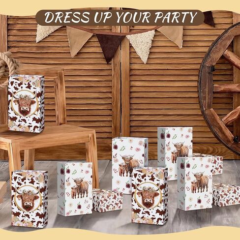 Tenceur 50 قطعة من حقائب هدايا بقرة المرتفعات الورقية من هدايا بقرة المرتفعات هدايا بقرة المرتفعات، حقيبة الحلوى الجيدة لتزيين بقرة المرتفعات، مستلزمات حفلات رعاة البقر وحيوانات الماشية in Kuwait