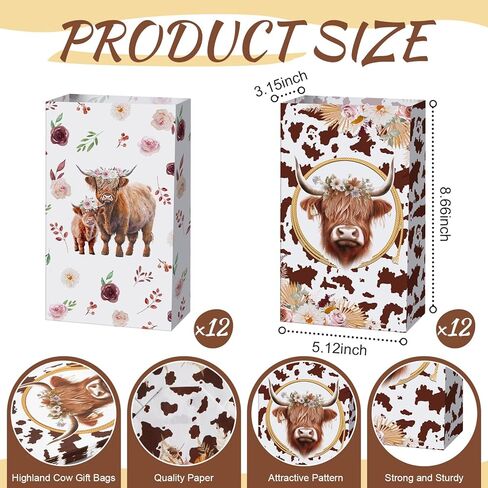 Tenceur 50 قطعة من حقائب هدايا بقرة المرتفعات الورقية من هدايا بقرة المرتفعات هدايا بقرة المرتفعات، حقيبة الحلوى الجيدة لتزيين بقرة المرتفعات، مستلزمات حفلات رعاة البقر وحيوانات الماشية in Kuwait