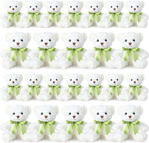 Hungdao 24 Pcs Bear Bulk Plush Stuffed Animals 10 Inch Cute Soft Stuffed Bear with Green Bow for Baby Shower Birthday Party Gift (Light Brown) in Saudi Arabia