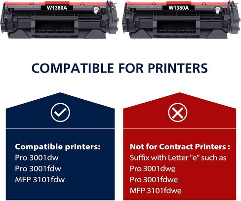 خرطوشة حبر ليزر جيت سوداء 138A مكونة من قطعتين بديلة متوافقة لحبر HP 138A 138X W1380A W1380X لحبر HP Laserjet Pro 3001dw لحبر الطابعة 3001dw 3001fdw MFP 3101fdw in Kuwait