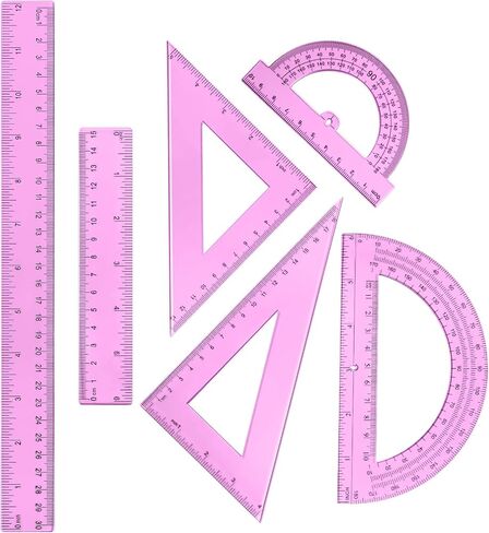 Tenare 6 Pcs Plastic Ruler Math Set Includes 12 Inch 6 Inch Straight Ruler Protractor Triangle Rulers Geometry Transparent Math Ruler Measuring Tools for School Office Home(Pink) in Saudi Arabia