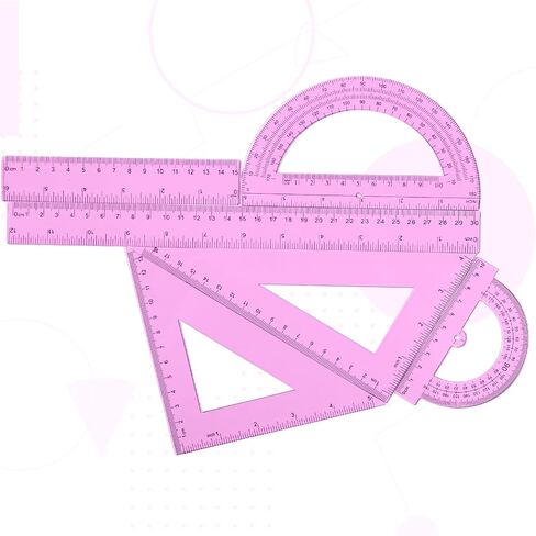 Tenare 6 Pcs Plastic Ruler Math Set Includes 12 Inch 6 Inch Straight Ruler Protractor Triangle Rulers Geometry Transparent Math Ruler Measuring Tools for School Office Home(Pink) in Saudi Arabia