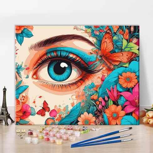 Paint by Numbers for Lady Beautiful Eyes Paint by Numbers Art Beauty Butterfly on The Face Modern Flowers Painting Artwork on Canvas DIY Painting Art Decor for Girl Painting Kits Gifts 16x20 in in Saudi Arabia