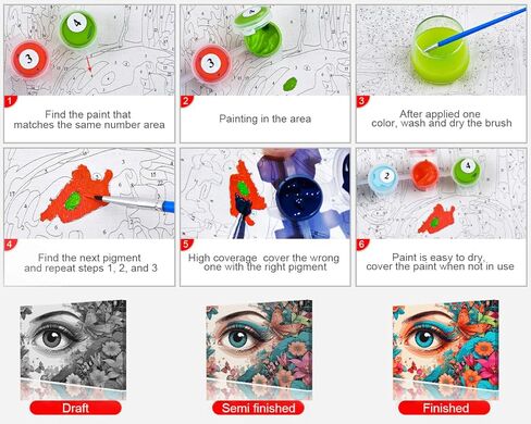 Paint by Numbers for Lady Beautiful Eyes Paint by Numbers Art Beauty Butterfly on The Face Modern Flowers Painting Artwork on Canvas DIY Painting Art Decor for Girl Painting Kits Gifts 16x20 in in Saudi Arabia