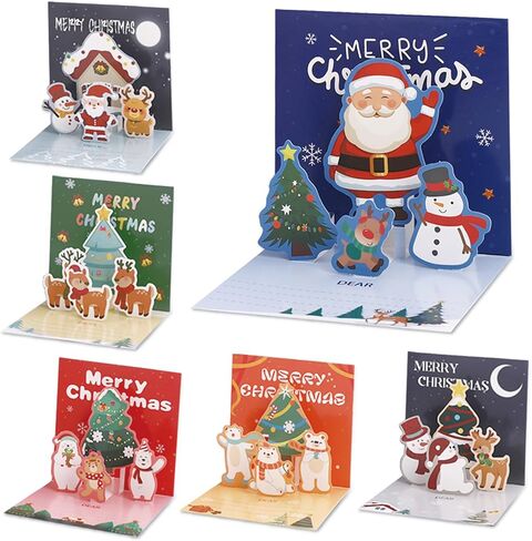 Asmallgf 6 Packs Small Pop Up Christmas Gift Card with Envelopes Stickers, Cute Holidays Pop Up Christmas Card Set for Kids, 3D Christmas cards for Girls Boys 4.3x4.3 inch in Saudi Arabia