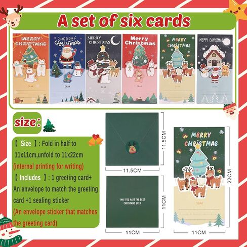 Asmallgf 6 Packs Small Pop Up Christmas Gift Card with Envelopes Stickers, Cute Holidays Pop Up Christmas Card Set for Kids, 3D Christmas cards for Girls Boys 4.3x4.3 inch in Saudi Arabia
