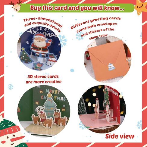 Asmallgf 6 Packs Small Pop Up Christmas Gift Card with Envelopes Stickers, Cute Holidays Pop Up Christmas Card Set for Kids, 3D Christmas cards for Girls Boys 4.3x4.3 inch in Saudi Arabia