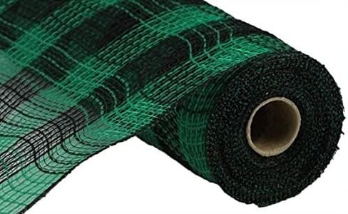 شريط شبكي صغير الحجم من الجوت الصناعي بطول 10.5 بوصة × 30 قدمًا (10 ياردات)، منقوش بجاموس أخضر وأسود لعيد الميلاد in Kuwait