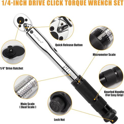 MULWARK 1/4 بوصة مفتاح عزم الدوران 20-200 بوصة. رطل / 2.26 ~ 22.6 نانومتر - موازين مزدوجة النطاق عالية الدقة انقر فوق مجموعة مفتاح عزم الدوران - مجموعة مفتاح عزم الدوران 15 قطعة in Kuwait