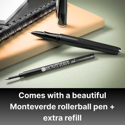 Monteverde USA Aldo Domani Rollerball Pen with Refill Gift Set (Black) - Premium pen for Men & Women, Perfect for Office, Business, School, Gifts, Journaling, Autographs in Saudi Arabia