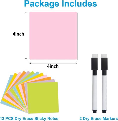 Reusable Dry Erase Sticky Notes, Dry Erase Stickers Labels, 12 PCS 3"x3" Removable Whiteboard Stickers for Storage Bins, Waterproof Name Tags for All Smooth Surface, No Glue, No Magnetic in Kuwait
