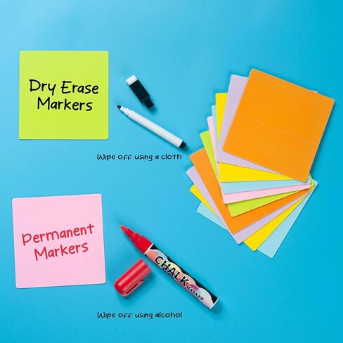Reusable Dry Erase Sticky Notes, Dry Erase Stickers Labels, 12 PCS 3"x3" Removable Whiteboard Stickers for Storage Bins, Waterproof Name Tags for All Smooth Surface, No Glue, No Magnetic in Kuwait