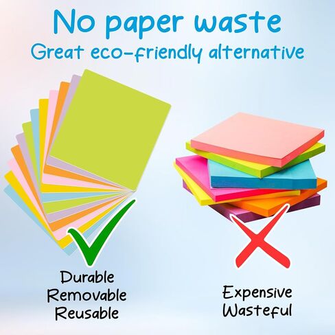 Reusable Dry Erase Sticky Notes, Dry Erase Stickers Labels, 12 PCS 3"x3" Removable Whiteboard Stickers for Storage Bins, Waterproof Name Tags for All Smooth Surface, No Glue, No Magnetic in Kuwait