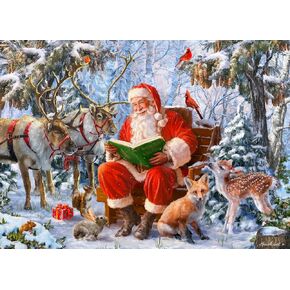 Vermont Christmas Company Box of Santa's Forest Christmas Cards - 15 Cards & 16 Foil Lined Envelopes - Packed in Attractive Red Box - Cards measure 4 1/2" x 6 1/4" Folded