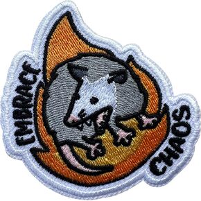 Embrace Chaos Patch, Size 3" Sew On Patches, Possum Embroidery Fabric Patches for Clothes Jeans Backpack Hat, Applique Patches, Embroidery Iron On Patches for Clothes, Funny Gifts for Adults