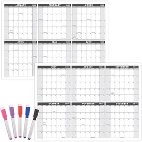Large 24" x 36" 2025 Dry Erase Wall Calendar with Markers - Wet & Dry Erasable 12 Month Annual Yearly Wall Planner - Horizontal, Reversible Color - Two Piece Design (Grey, Laminated, 2025)