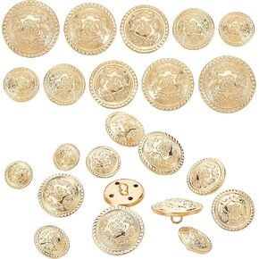 GORGECRAFT 5 Sizes 40Pcs Metal Blazer Button Set Vintage Crown Shank Buttons Blazer Gold Brass Buttons 15mm 18mm 19mm 23mm 25mm for Blazer, Suits, Coat, Uniform and Jacket(Gold)