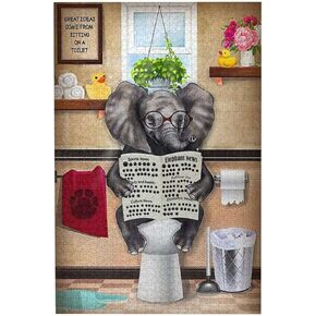 أحجيات الصور المقطوعة 1000 قطعة للبالغين - ألغاز خشبية لقراءة الصحف والكلاب - ألغاز للأطفال الصغار وديكور الحمام المنزلي، لعبة مضحكة، أفضل هدية لألعاب ما قبل المدرسة in Kuwait