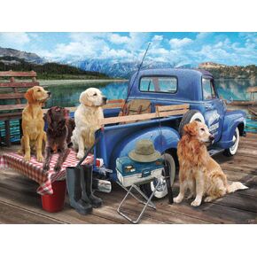 Vermont Christmas Company Dogs Gone Fishing Jigsaw Puzzle - 550 Piece Dog Puzzle for Adults & Families - Cute Puzzles of Dogs with Durable, Fully Interlocking & Randomly Shaped Pieces (24" x 18")