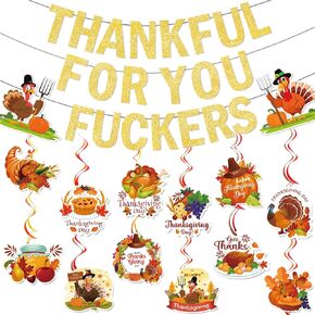 Thankful for You Banner Thanksgiving Banner for Friendsgiving Party Decorations Friendsgiving Decorations Thanksgiving Party Decorations Thanksgiving Decorations Glitter